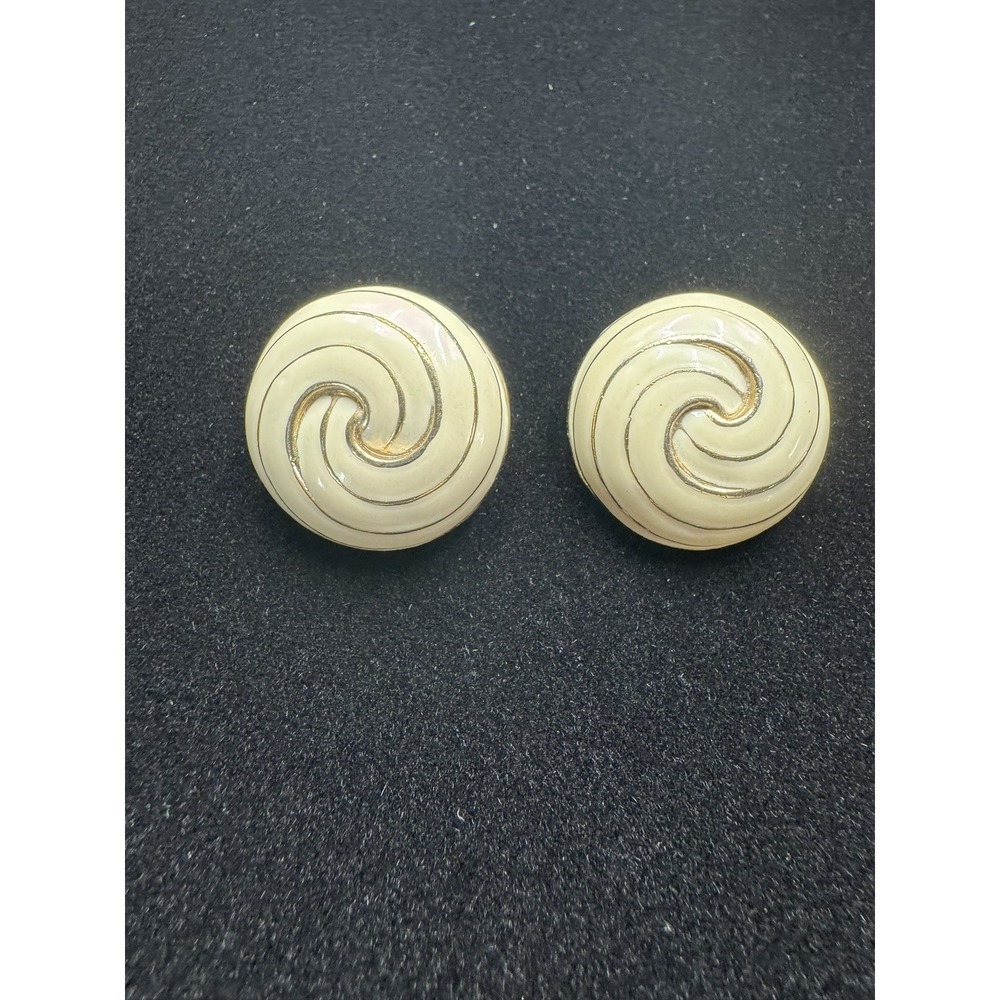 Vintage 1980's Gold Tone Cream Swirl Clip Earrings